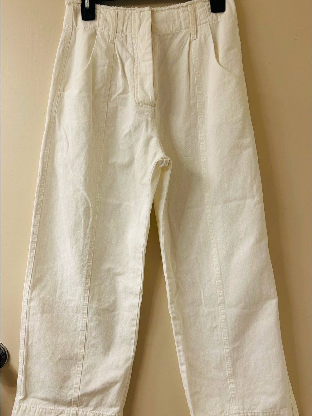TELA Cream Cotton Linen Blend Crop Wide Leg Pants Size Small